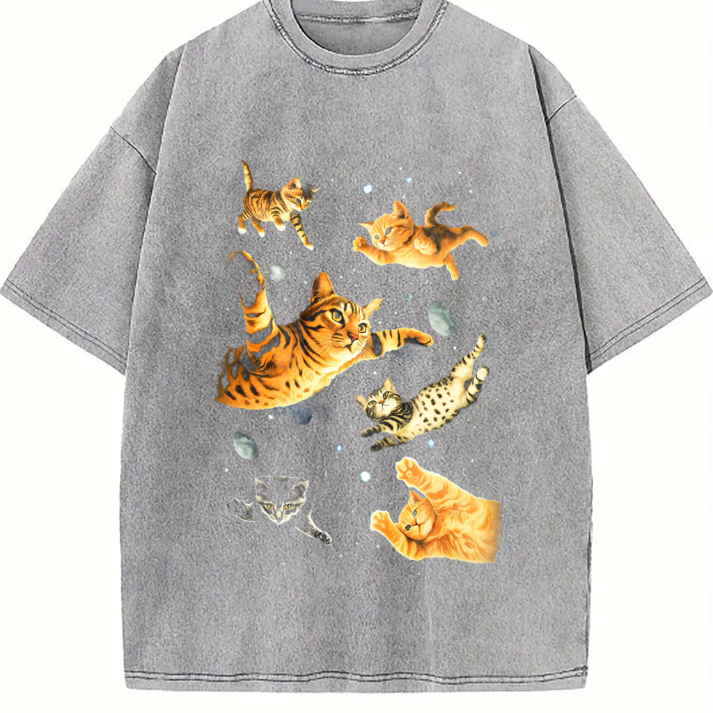 Cats In Galaxy Space Vintage Washed T-Shirt product image 5