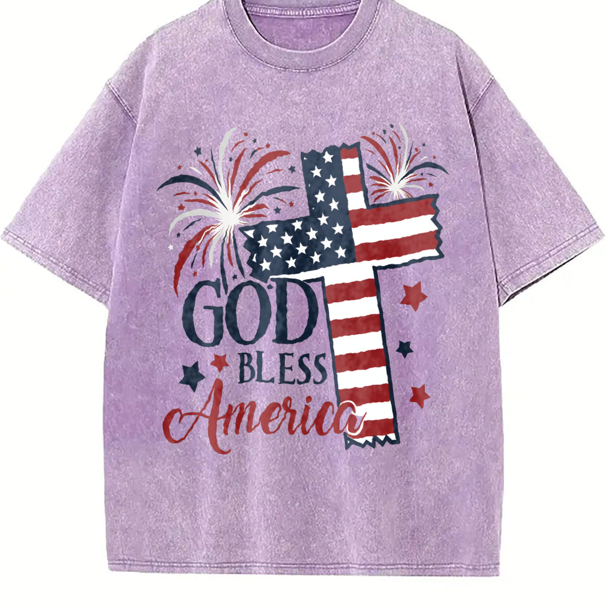 God Bless America Flag Cross Vintage Washed T-Shirt product image 6