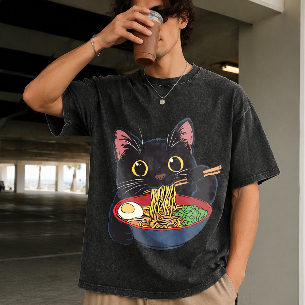 Cat Ramen Vintage Washed T-Shirt product image 2