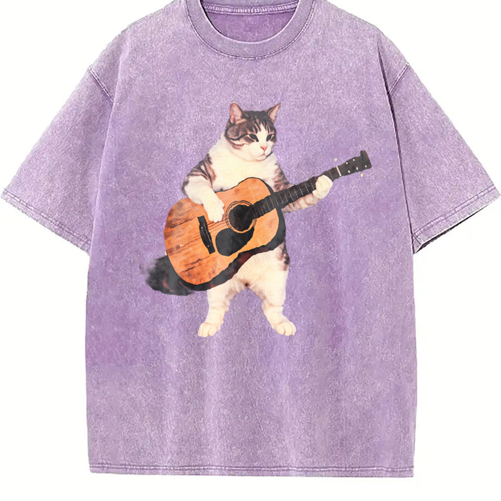Guitar Cat Vintage Washed T-Shirt product image 6
