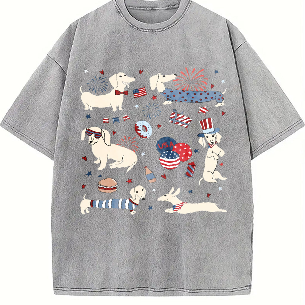 4th Of July Dachshund Doodle Vintage Washed T-Shirt product image 4