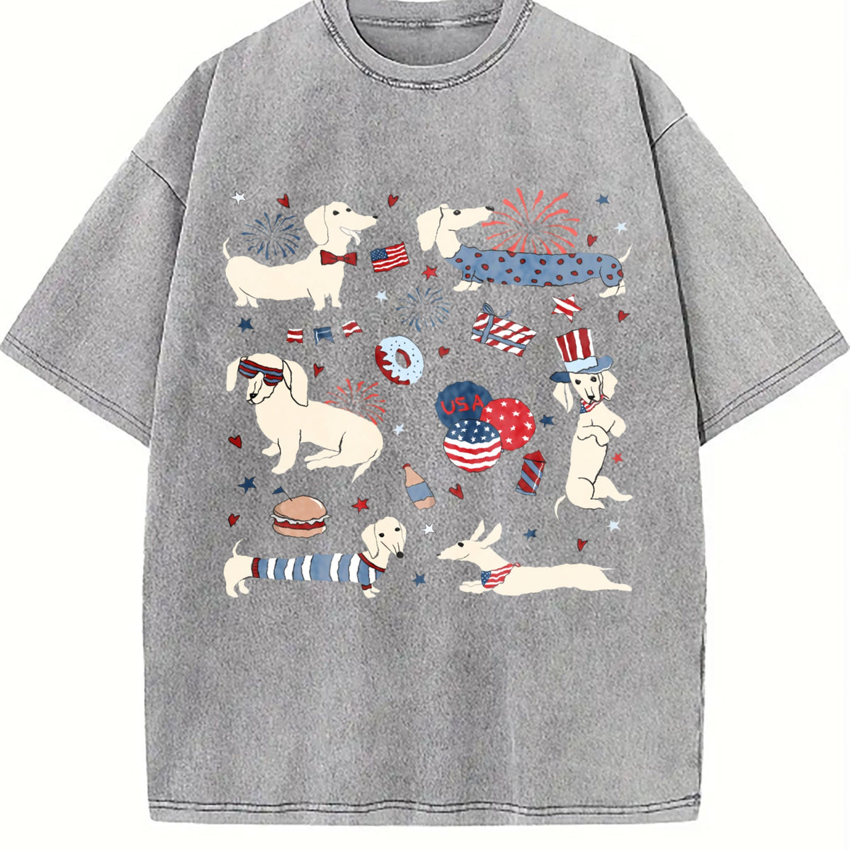 4th Of July Dachshund Doodle Vintage Washed T-Shirt product image 4