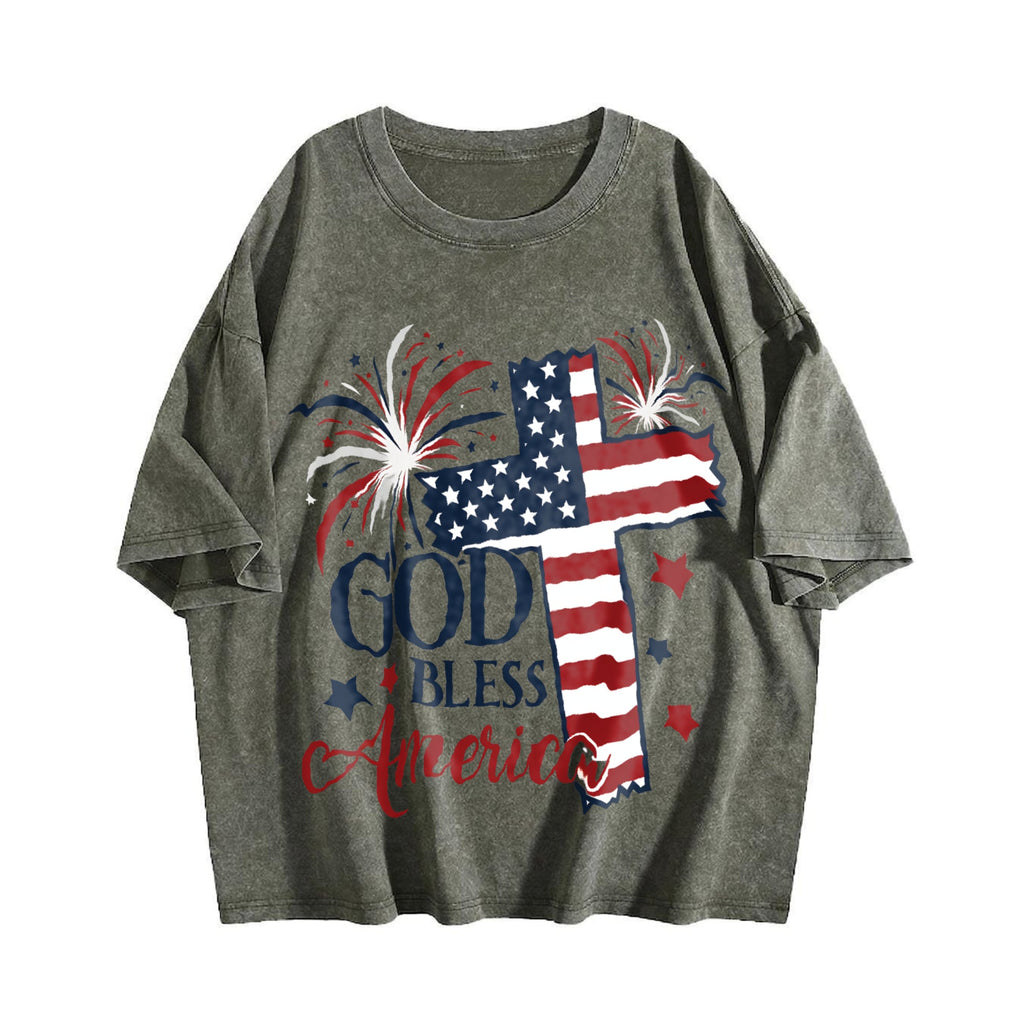 God Bless America Flag Cross Vintage Washed T-Shirt product image 4