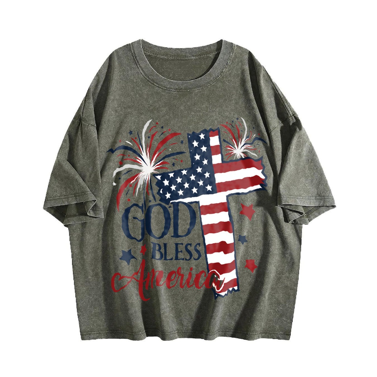 God Bless America Flag Cross Vintage Washed T-Shirt product image 4