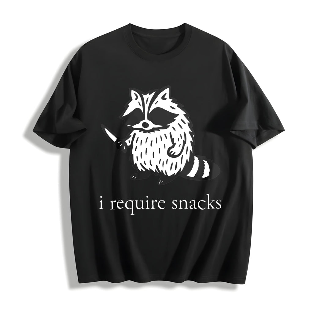 I Require Snacks Raccoon Cotton T-Shirt product image 1