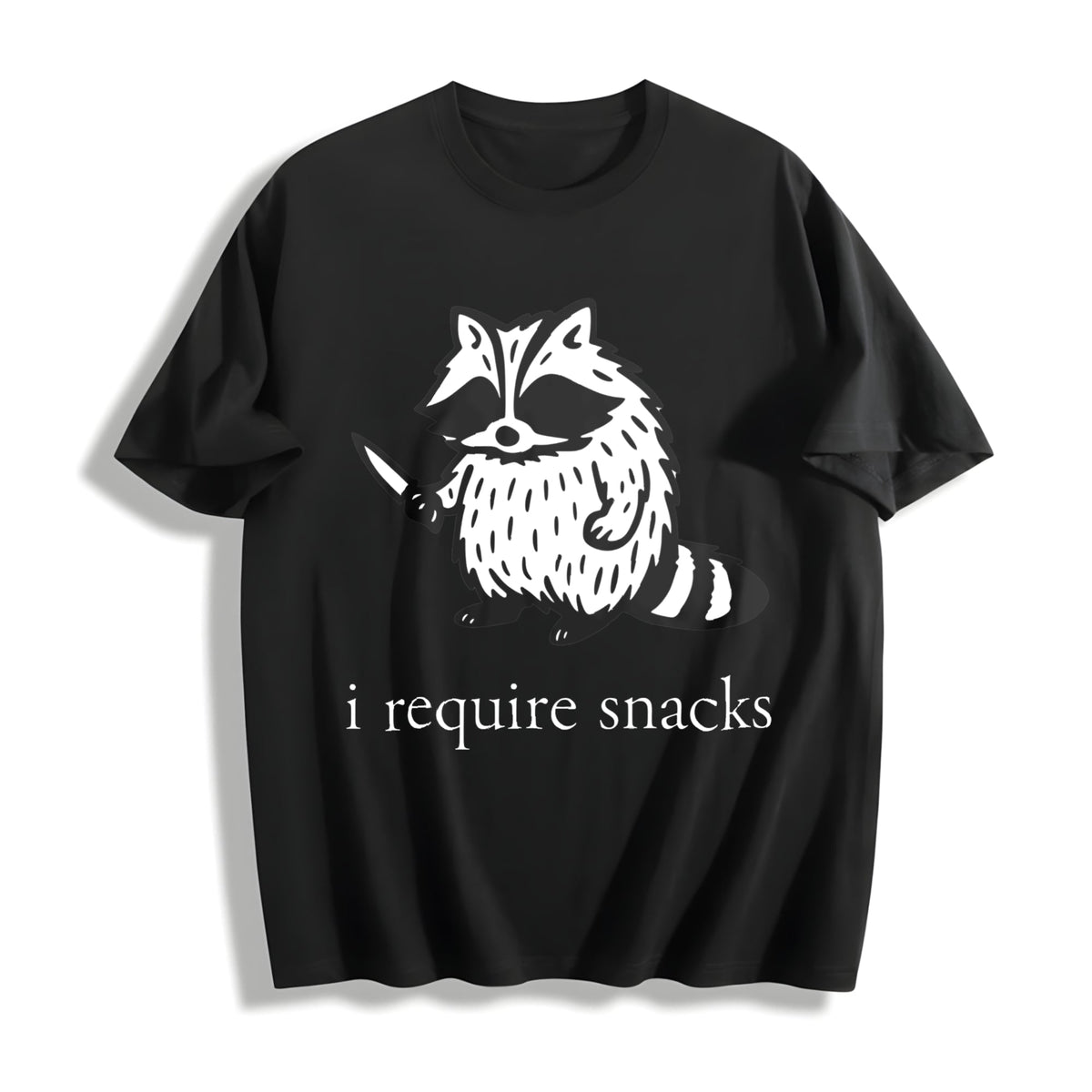 I Require Snacks Raccoon Cotton T-Shirt product image 1