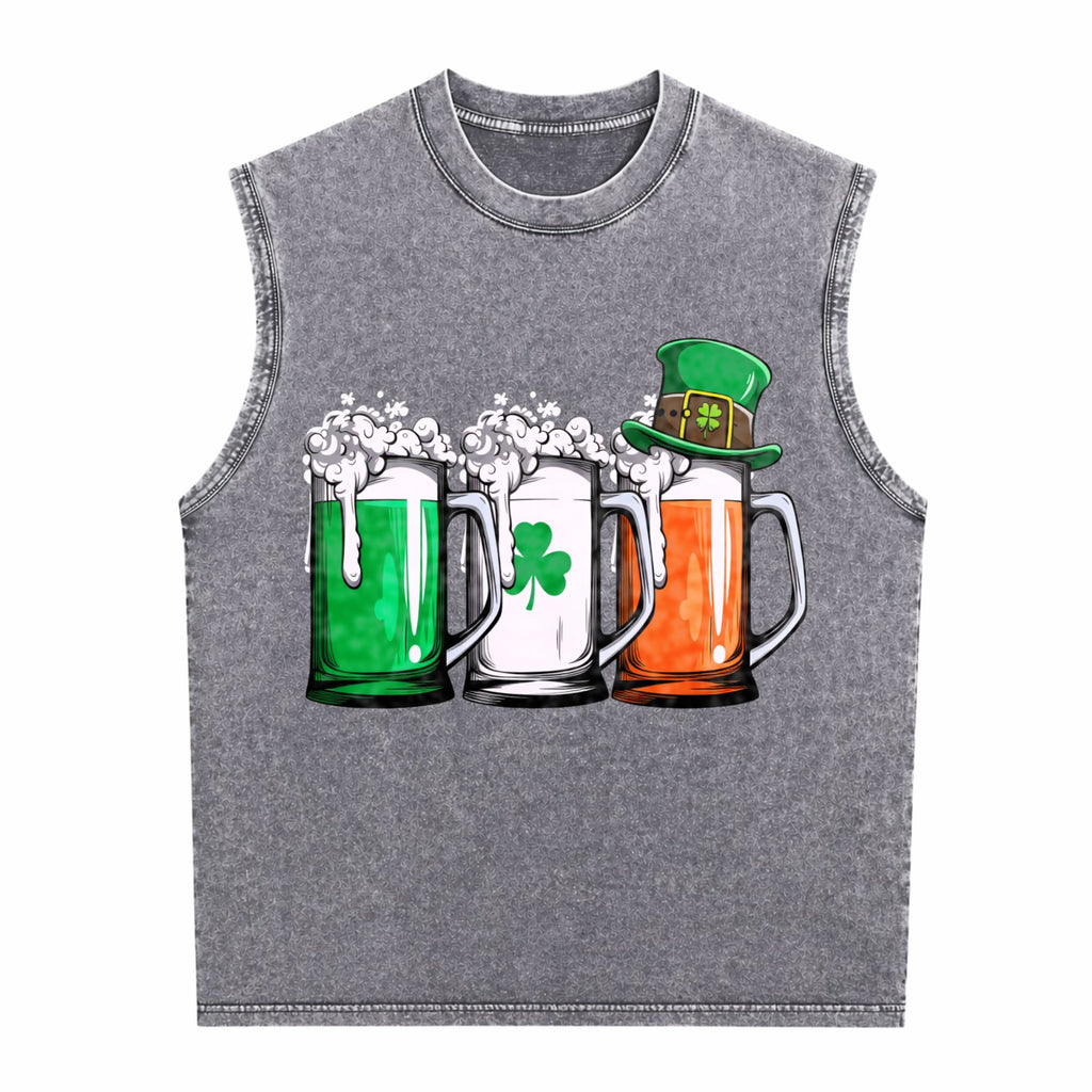 Irish Beer Ireland Flag St Patricks Day Leprechaun Small Men's Washed Tank Top