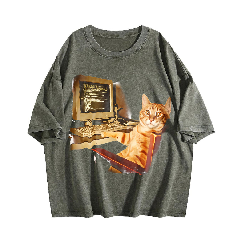 Funny Office Cat Working At Computer Meme Dtg Vintage product image 4