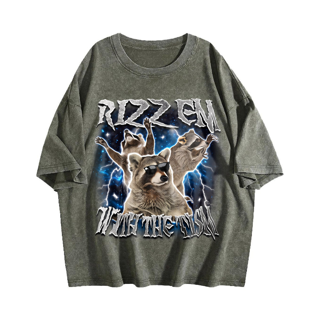 Rizz Em With The Tism Raccoon Vintage Washed T-Shirt product image 4