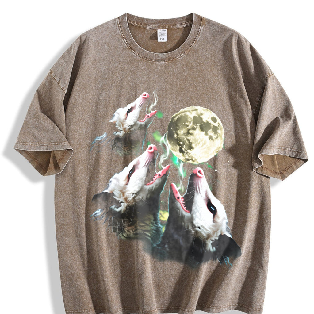 Opossum Howling To Moon 90s Vintage Washed T-Shirt product image 3