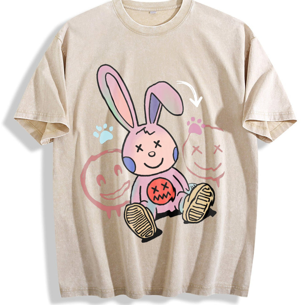 Whimsical Cartoon Rabbit With Long Pink Ears Vintage Washed product image 1