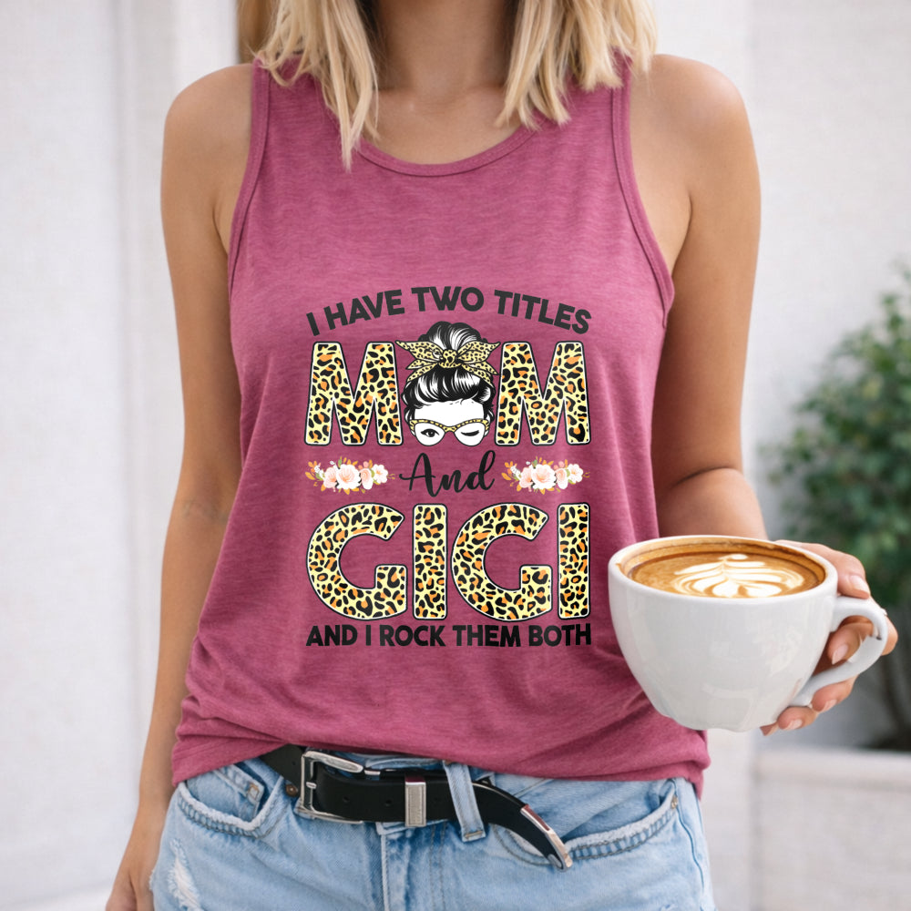 Mother's Day - Mom Gigi Leopard & Cartoon Portrait Women's Tank Top