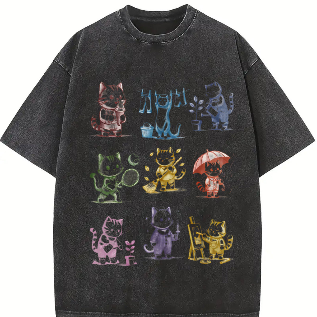 Cat 90s Tattoo Vintage Washed T-Shirt product image 2