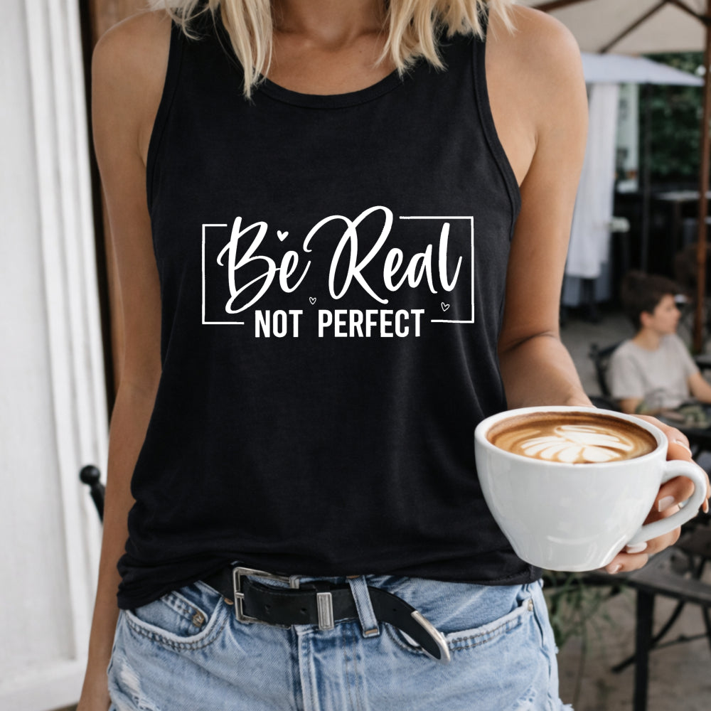 Be Real Not Perfect Racer - Vibrant Blue Motivational Letter Women's Tank Top