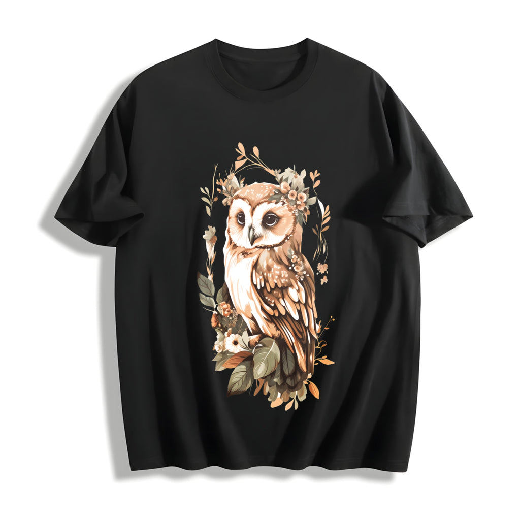 Green Leaf Owl Cotton T-Shirt product image 1
