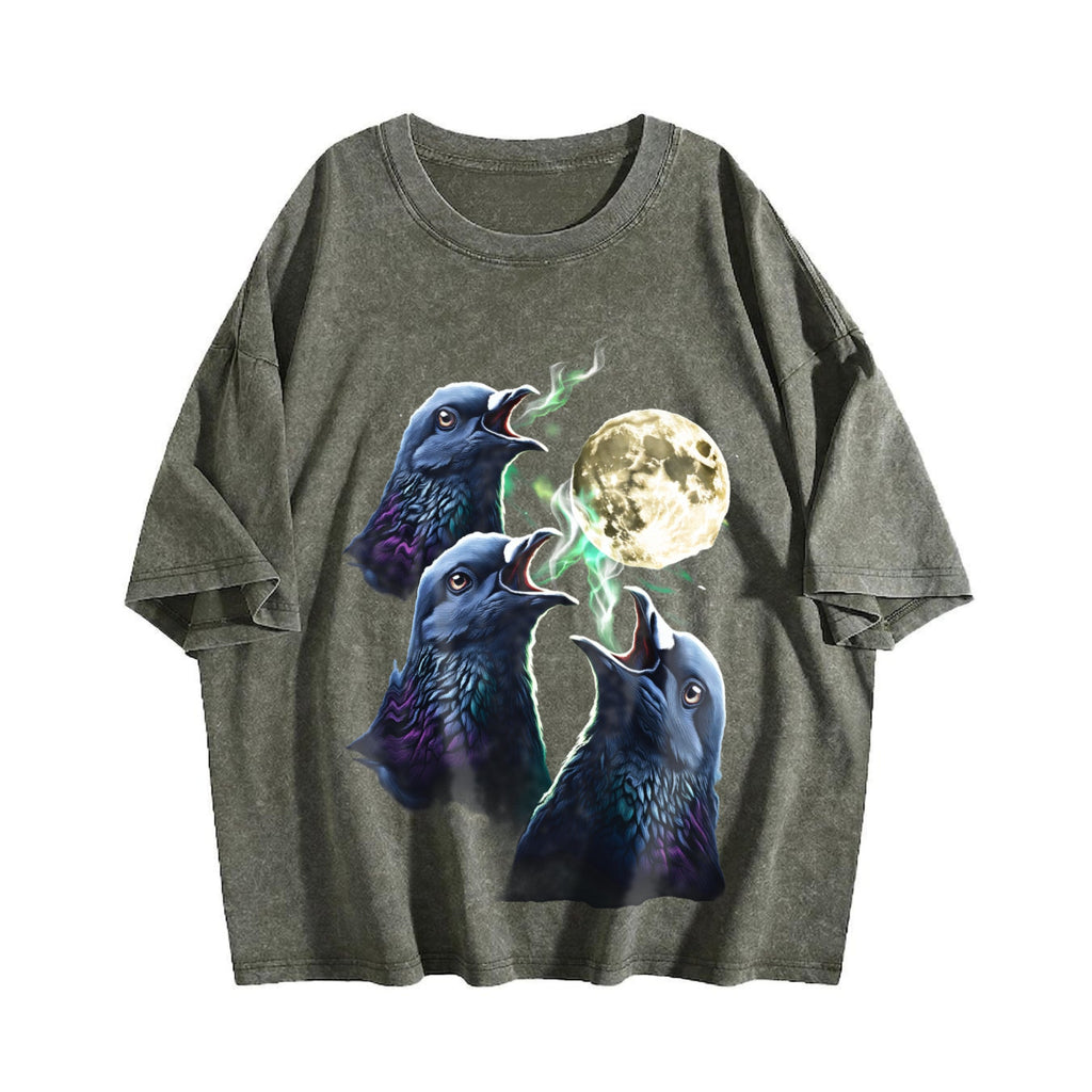 Pigeon Howling To Moon 90s Vintage Washed T-Shirt product image 4