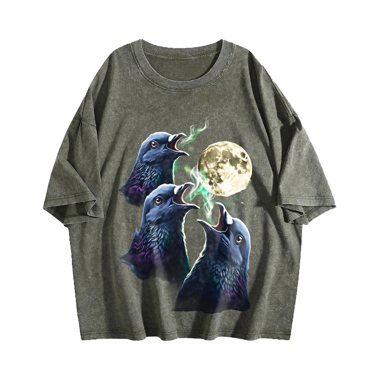 Pigeon Howling To Moon 90s Vintage Washed T-Shirt product image 4
