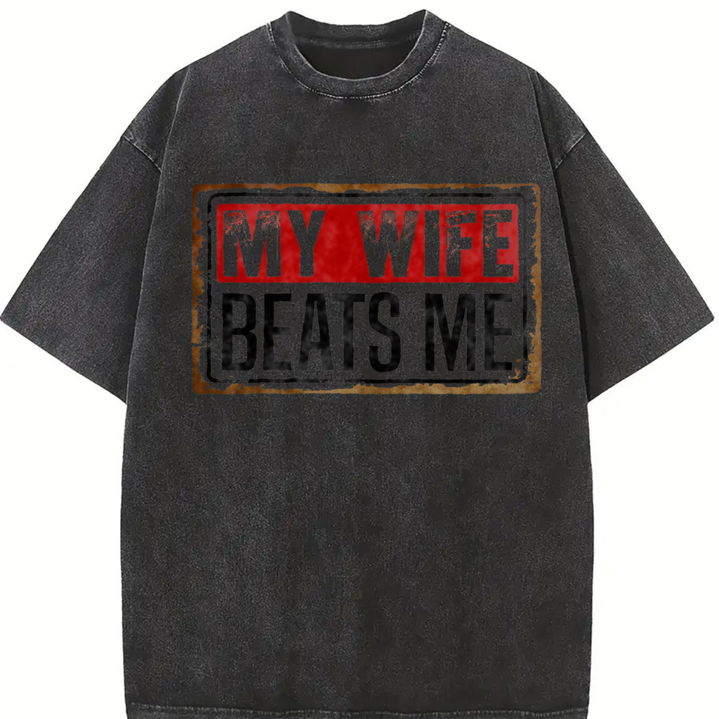Funny My Wife Beats Me Vintage Washed T-Shirt product image 2