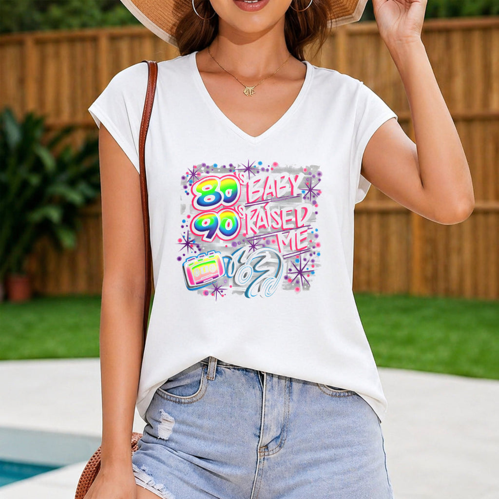 From The 80s And 90s Raised Me Regular - Fun Cartoon Women's V-Neck Tank Top
