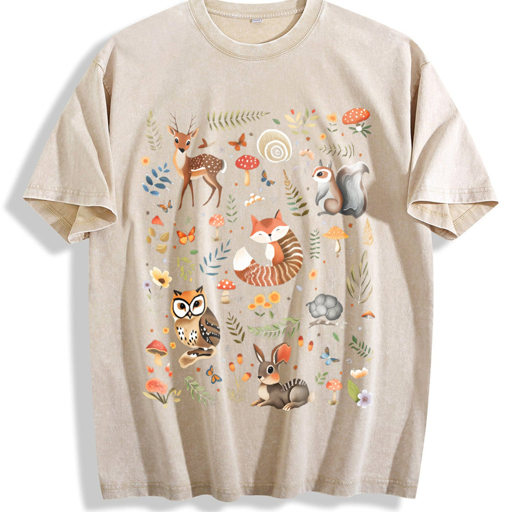 Forest Animals And Flowers Vintage Washed T-Shirt product image 1