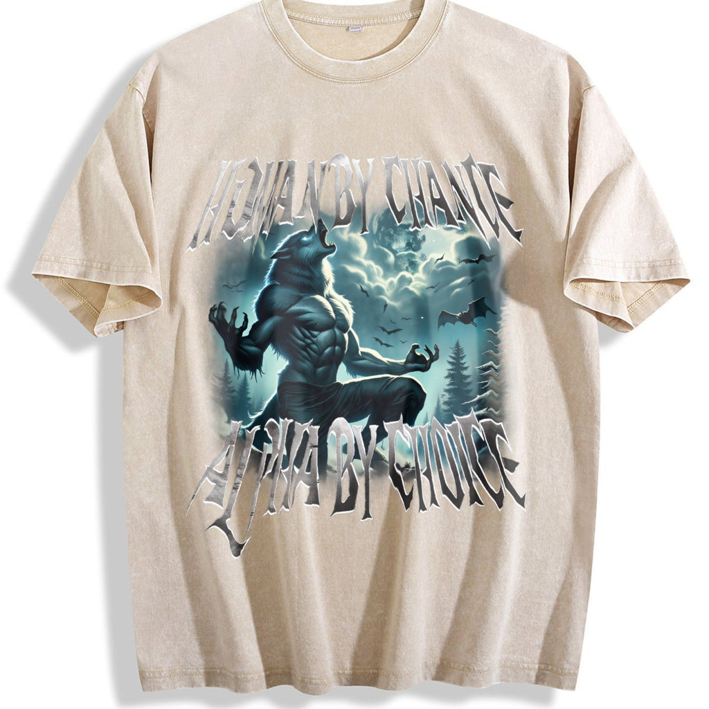 Human By Chance Alpha By Choice Wolf Vintage Washed T-Shirt product image 1