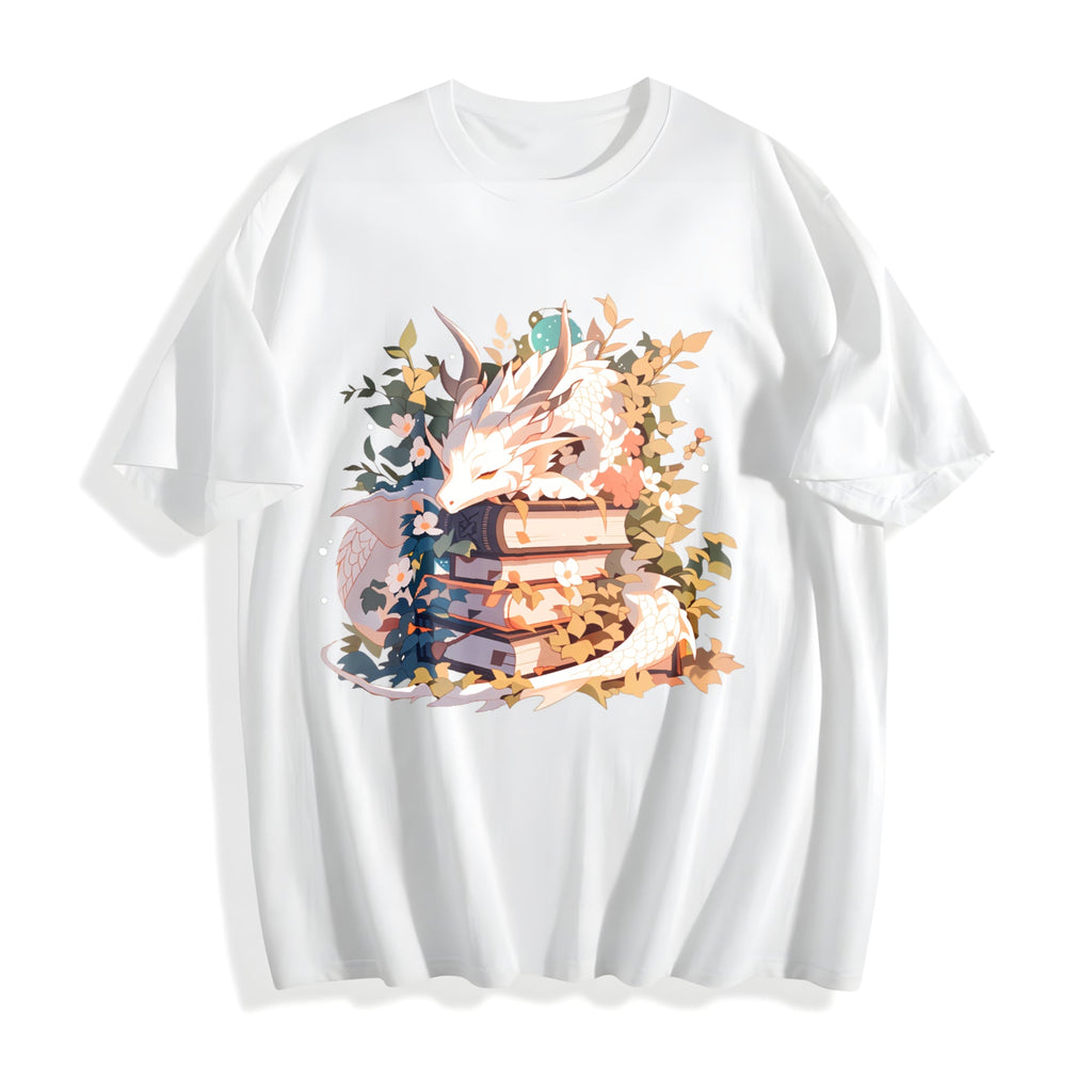 Animal Series Summer : White Dragon Lying On Books With product image 2