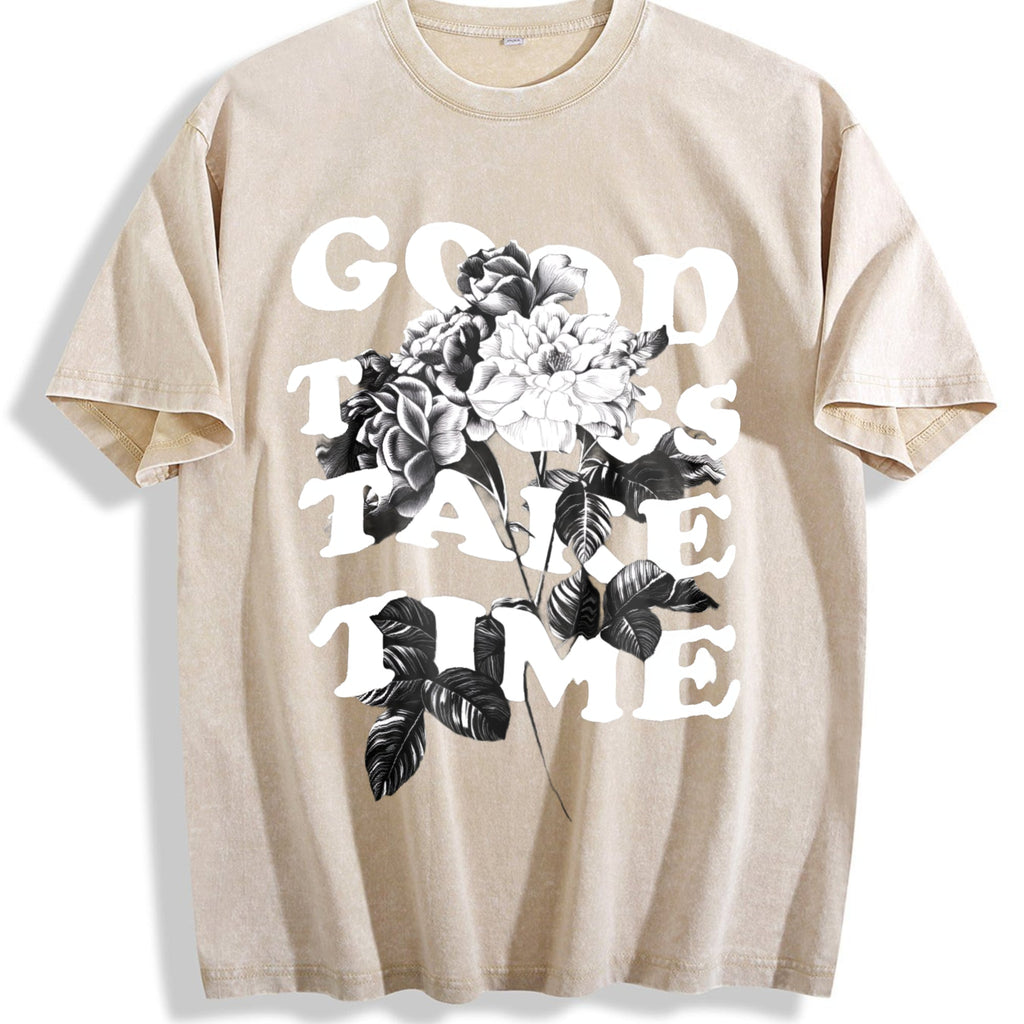 Good Things Take Time Flowers Vintage Washed T-Shirt product image 1
