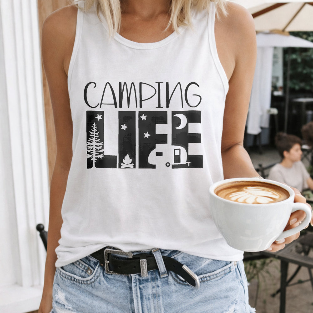 Camping Life Letters & Bonfire And Moon Women's Tank Top