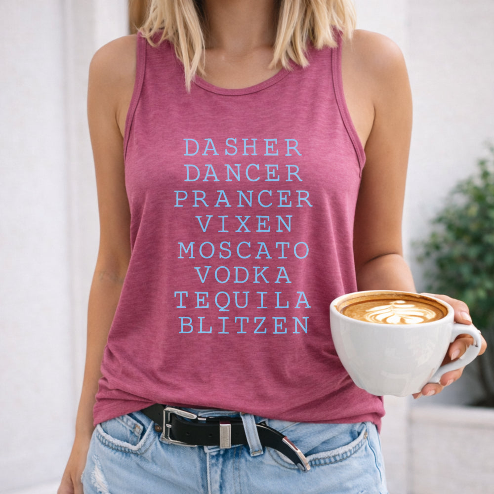 Christmas Reindeer and Drinks Slogan Women's Tank Top