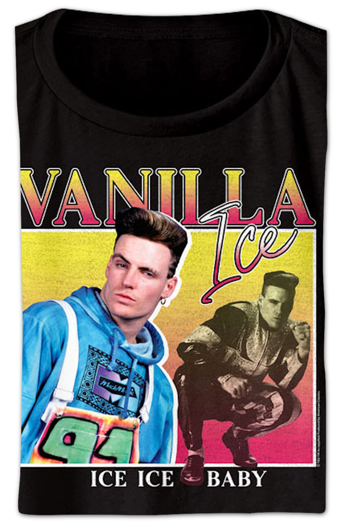 Ladies Ice Ice Baby Square Collage Vanilla Ice Crop Top