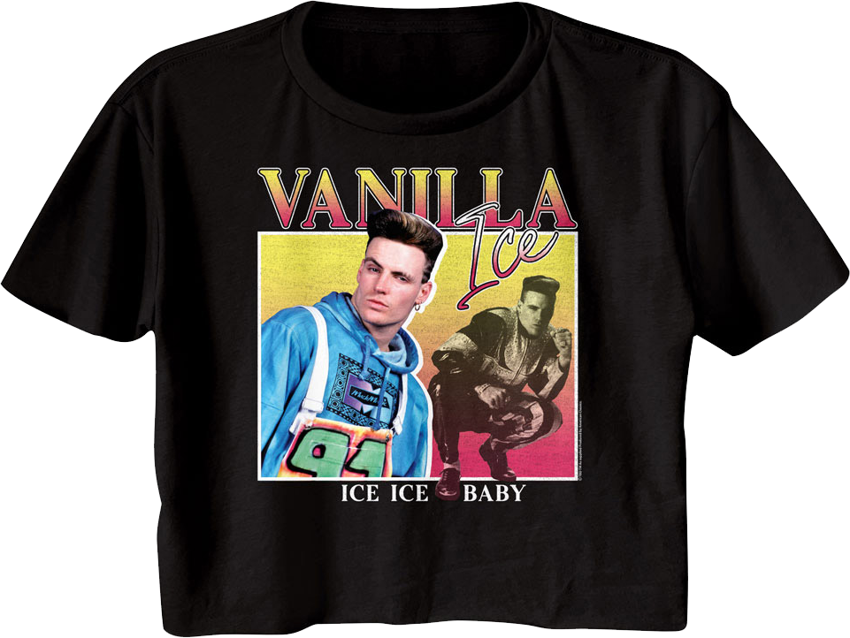 Ladies Ice Ice Baby Square Collage Vanilla Ice Crop Top