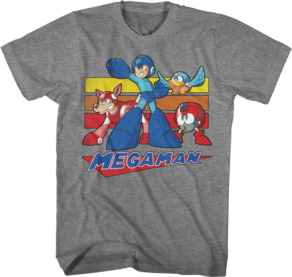 Retro Stripes Collage Mega Man T-Shirt product image 1
