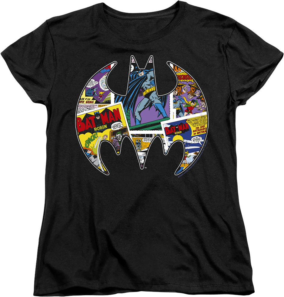 Womens Batman Logo Collage DC Comics Shirt product image 1